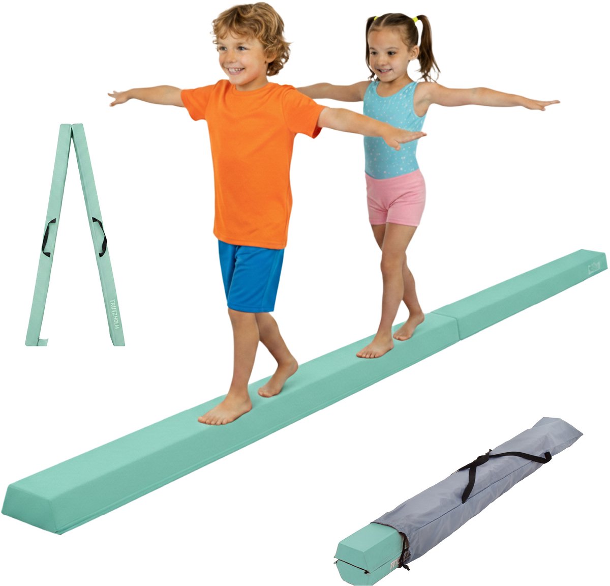 Schwebebalken klappbar Länge 270 cm Tragkraft 100 kg Balancierbalken inkl. Tragetasche in mintgrün