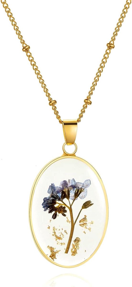 Bloemenhanger Ketting - Gedroogde Bloem Ketting - Cadeau Geven - Handgemaakt Ontwerp - Gouden Ketting - Goud