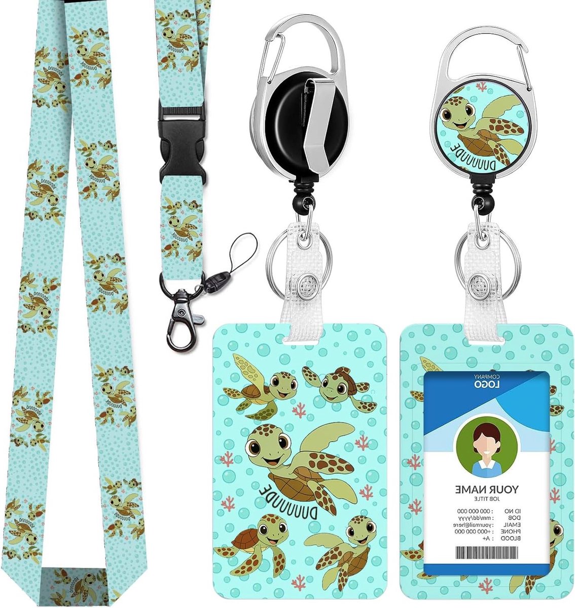 ID-kaarthouder - Badgehouder Lanyard - Identificatie Tonen - Afneembare Lanyard - 11.68 x 8.89 cm - Zeeschildpad