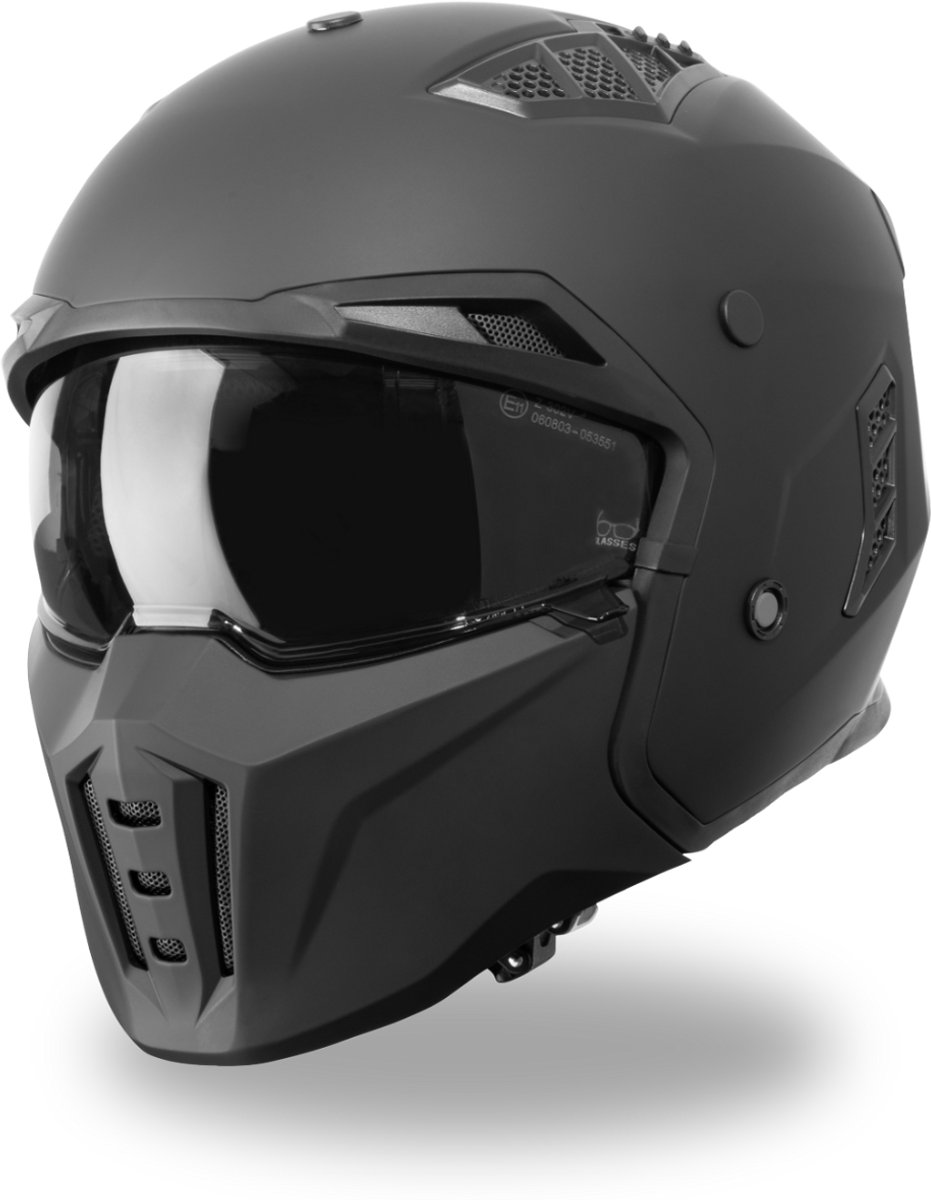VINZ Shuto Jethelm met Zonnevizier & Mondstuk - Scooter Helm & Motorhelm & Brommerhelm - Mat Zwart - L