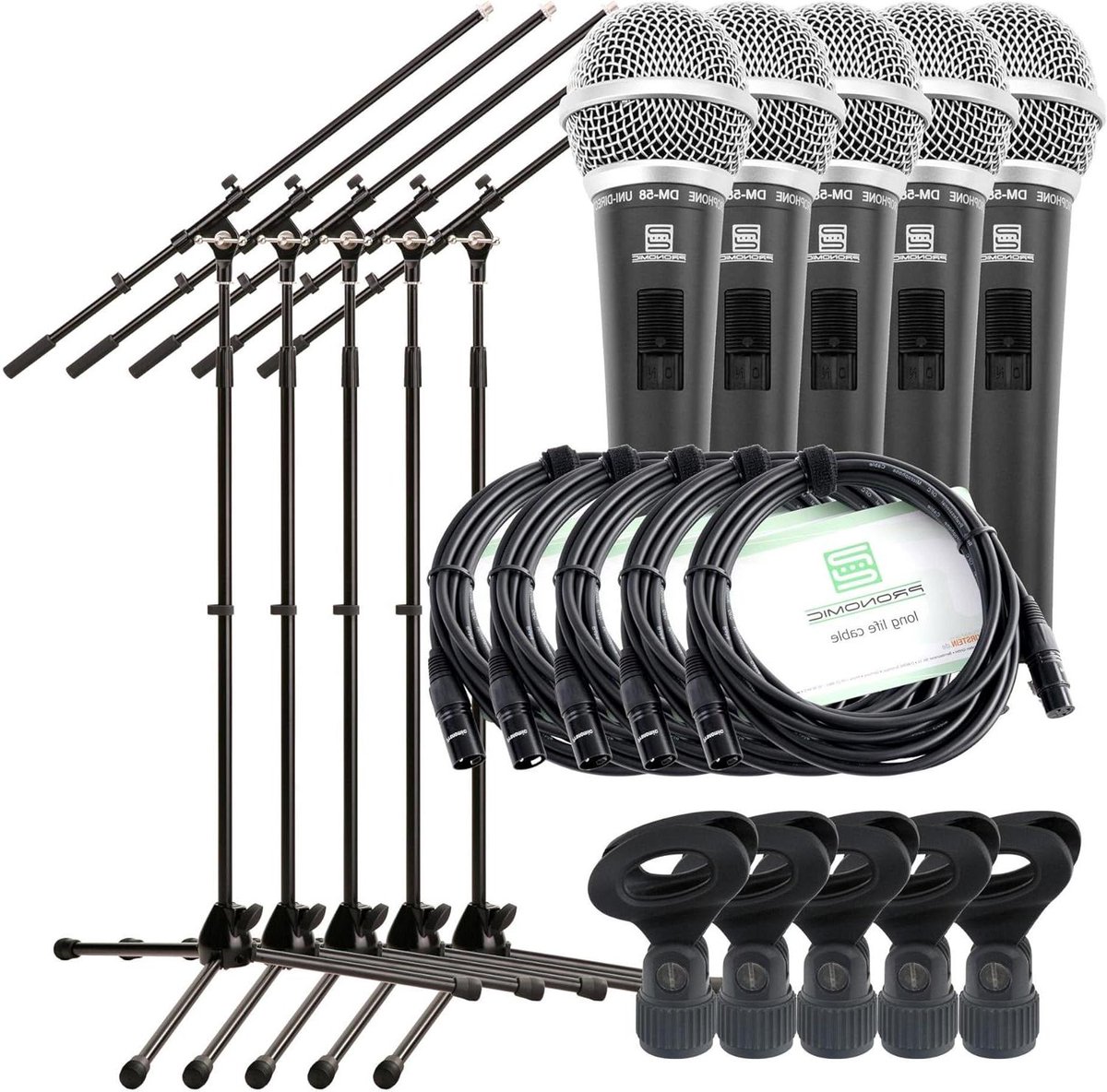 Dynamische Microfoon Set - Zangmicrofoon Spraakmicrofoon - Podium Optredens - Supercardioïde Richting - 5 Stuks - Zwart
