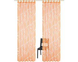 Vitrage Gordijnen - Voile Gordijnen Raambekleding - Woonkamer Decoratie - Klassieke Bladprint - 140x245cm - Oranje