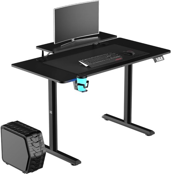 Gaming Bureau - Bureau met monitorplank - Comfortabel Werken - Elektrisch Verstelbaar - 120x60x72-117 CM - Zwart — afbeelding 2