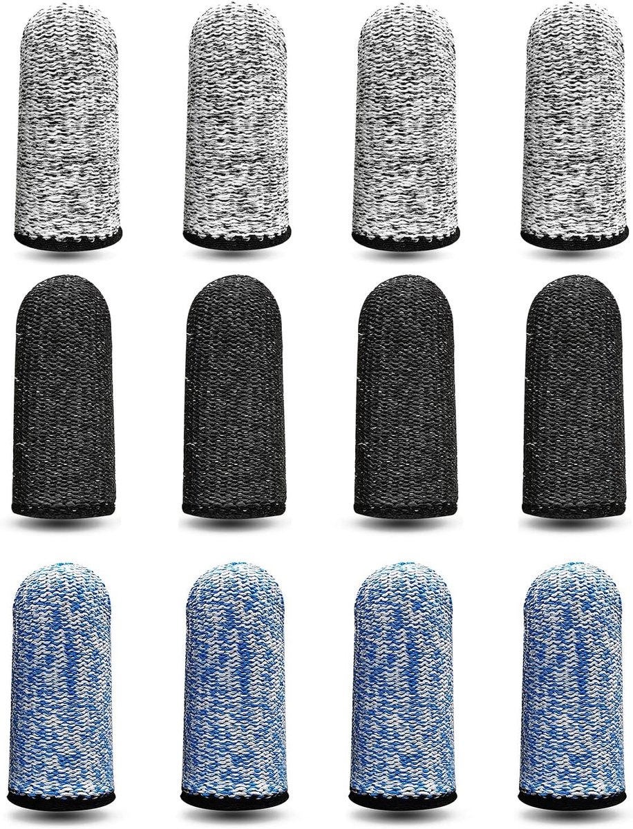 12 Pcs Finger Cots - Herbruikbare Duimbeschermers - Anti-slip Vingerbeschermers - Ademend - Snijbestendige Bescherming voor Werk Keuken Tuin Sculptuur (Blauw, Zwart en Grijs)