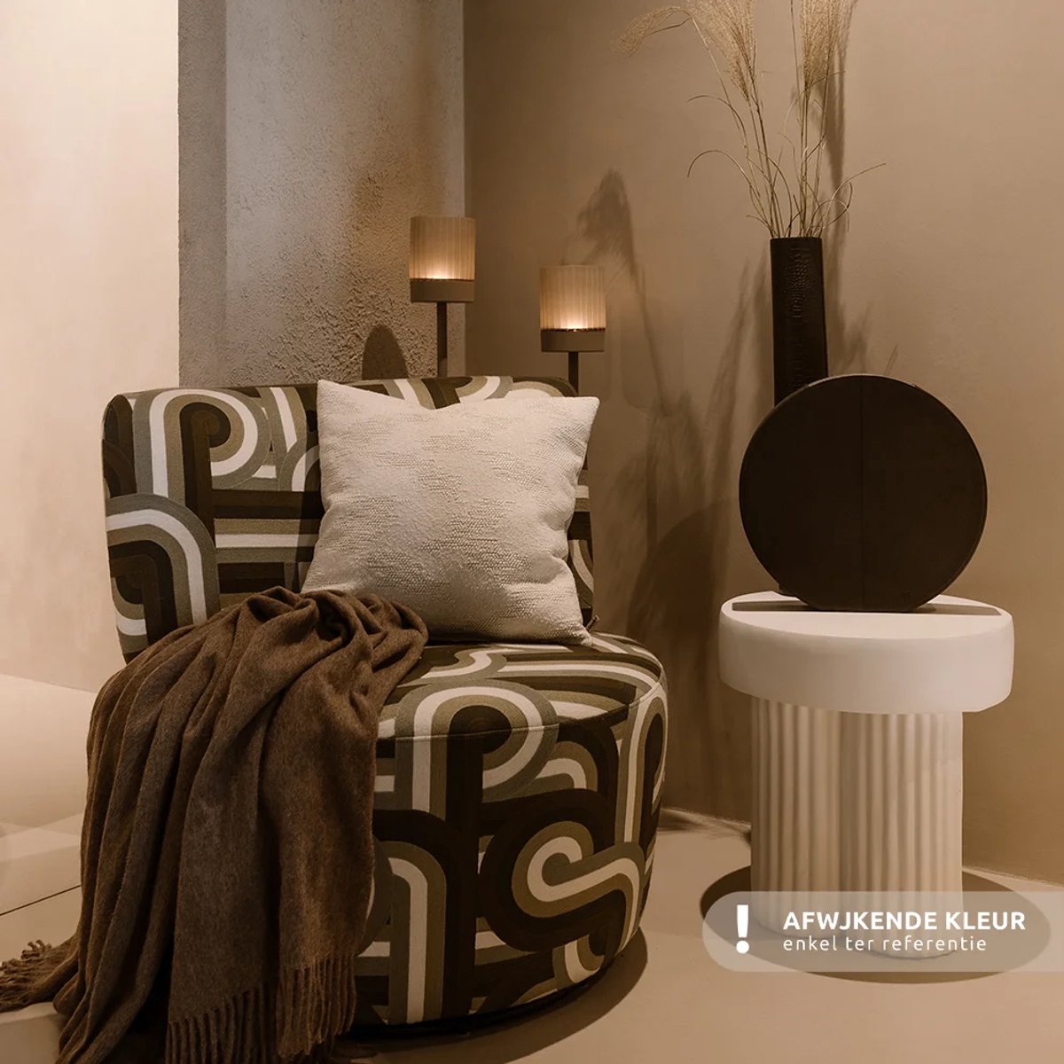 Chamada leren vaas effen medium taupe