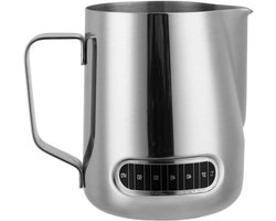 Melkopschuimkan met Thermometer - Koffiekan Opschuimen - Espresso Bereiden - Zichtbare Temperatuurmeter - 600 ml - Zilver