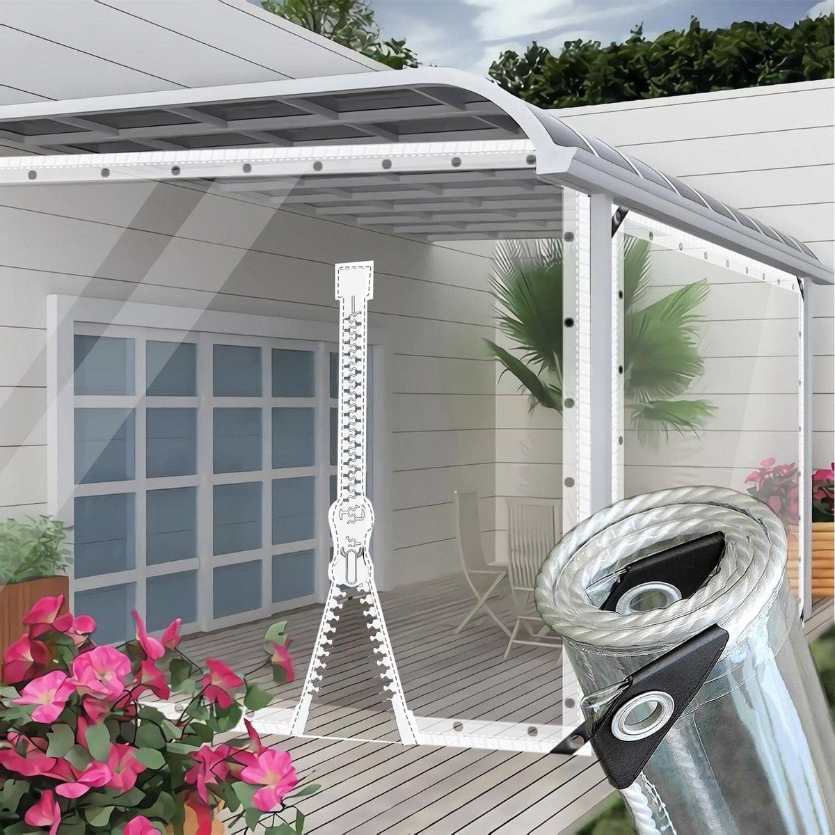 Transparant Zeil - Afdekzeil PVC - Bescherming Tuinmeubelen - Met Ritsluiting - 2 x 4 m - Glashelder