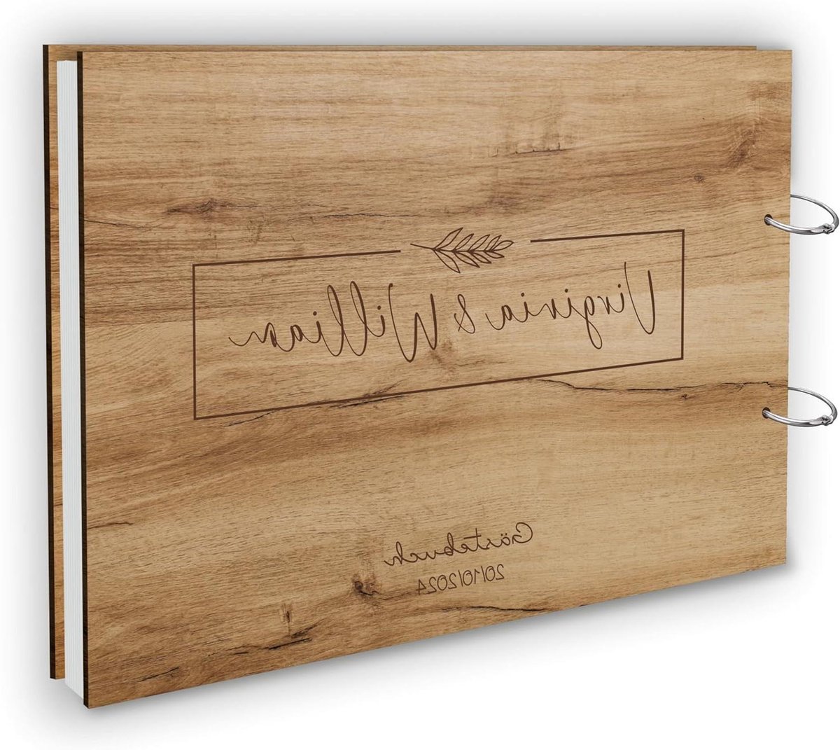 Houten Gastenboek - Huwelijksboek Hout - Bruiloft Herinneringen - Gepersonaliseerde Gravure - DIN A4 50 Vel - Natuurlijk Hout