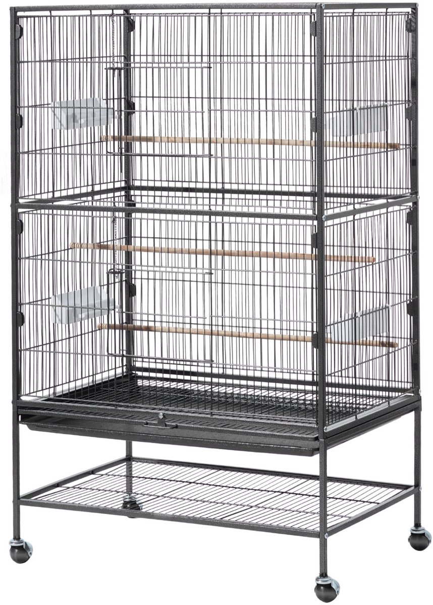 VEVOR Vogelkooi, 80x52x132cm, Smeedijzeren Volière met Zitstokken, Lade en Plastic Voerbakjes, Wielen, Vogelhuisje voor Papegaaien, Koolmezen, Valkparkieten en Kanaries thumbnail 2
