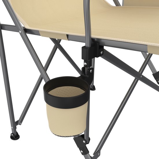 Draagbare Campingstoel - Met Bekerhouder & Zijvak - Opvouwbare Visstoel & Picknickstoel - Stevig Stalen Frame 100kg - Creme van Merkloos — afbeelding 2