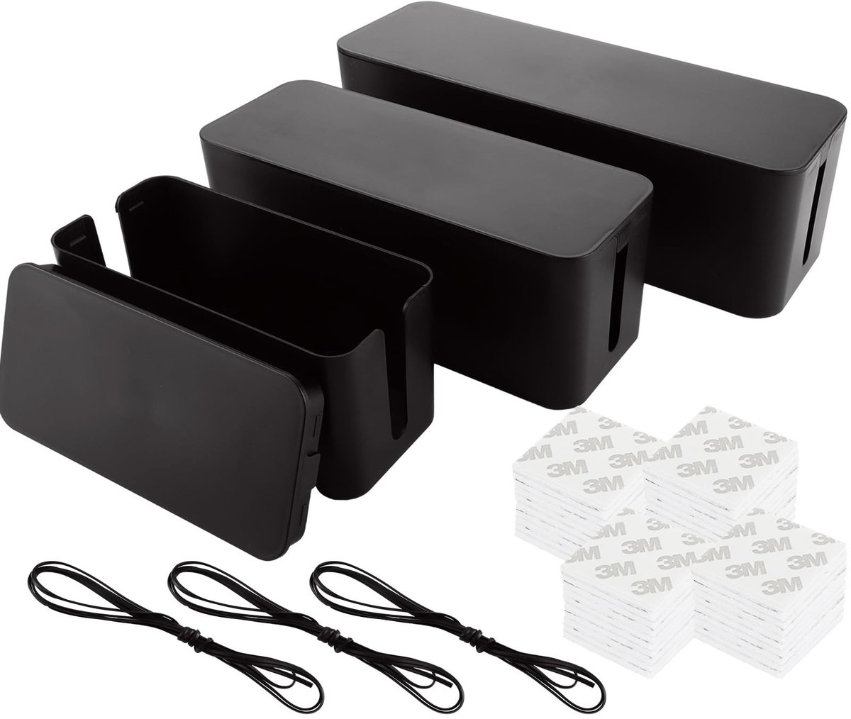 Store_9 - Kabelmanagementbox - Kabelopbergdozen - Veilig en stijlvol - Zwart - Kabelhider - Geschikt voor thuis en kantoor - Set van 3
