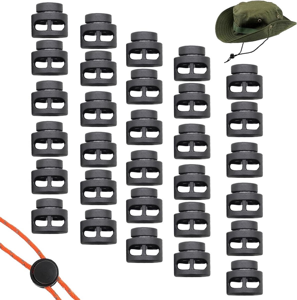 Dubbele Koordstopper Set van 30 Stuks – Verstelbare Plastic Sluitingen voor Touwtjes, Schoenveters en Outdoor Accessoires