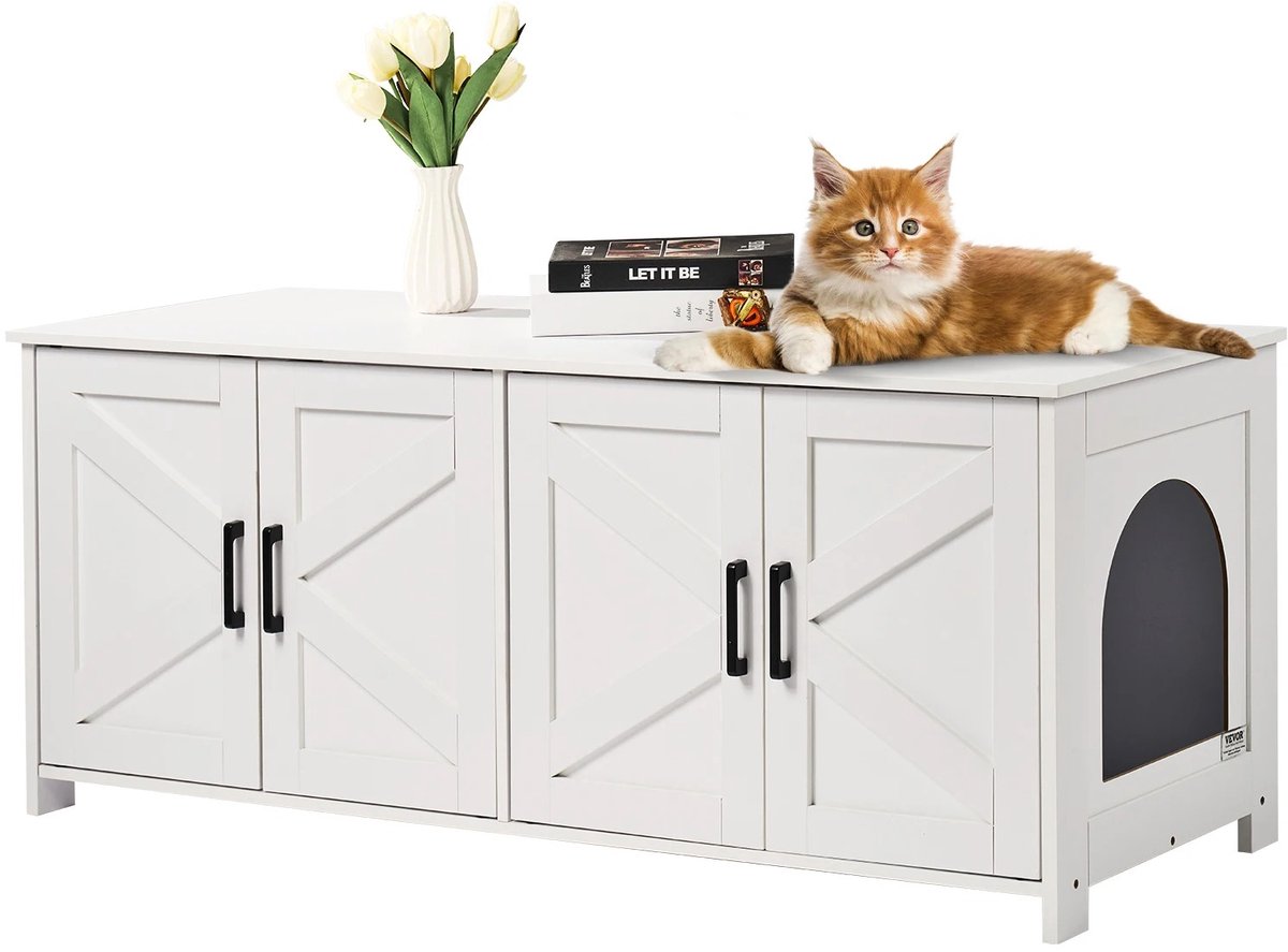 Mosh Stories Kattenbak Meubel – Verborgen Kattenbak Kast met Deuren & Ventilatie - Kattenhuis & Opbergkast - TV Meubel & Kattenbak