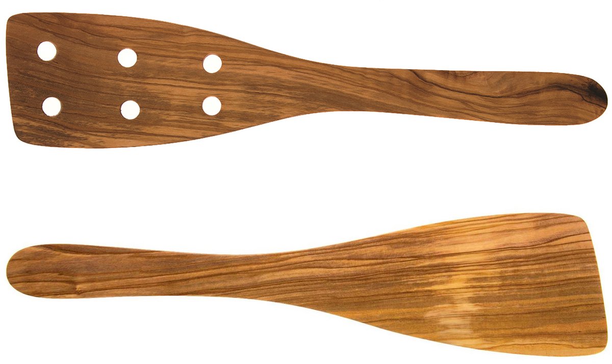 Rizes Wood - Pure Olive Wood - olijfhouten set van 2 Spatels - Olijfhout - Lengte 25 cm - Duurzaam!