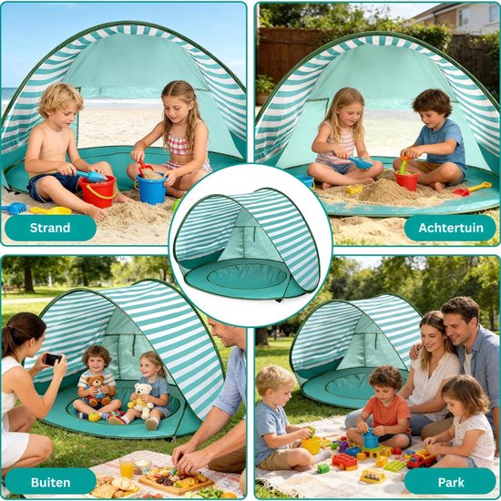 MRKK® Strandtent UV Bescherming - Strandtent Baby Pop Up - Strandtentje Extra Licht - Strandschelp - Strand Tent –Groen van Mrkk — afbeelding 3