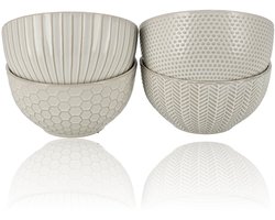 Kommen Set van 4 – Ramen Kommen 700 ml per Kom – Soepkommen Aardewerk – Ontbijtkommen – Keramische Kommen voor Salade, Fruit, Pasta en Snacks – Beige/Wit