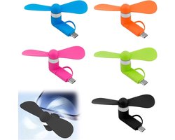 Mini Ventilator Set voor Smartphone - 5 stuks - Laptop Ventilator - USB Mini Ventilator Android - Hand Fan Draadloos - Geschikt voor USB-C, Micro-USB - Kleurrijk