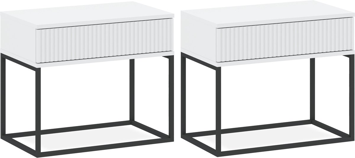 KONSIMO® RECTUS Nachtkastje Set van 2 - met lade - Bijzettafeltjes (2 stuks) - Wit - 60x52x39 cm