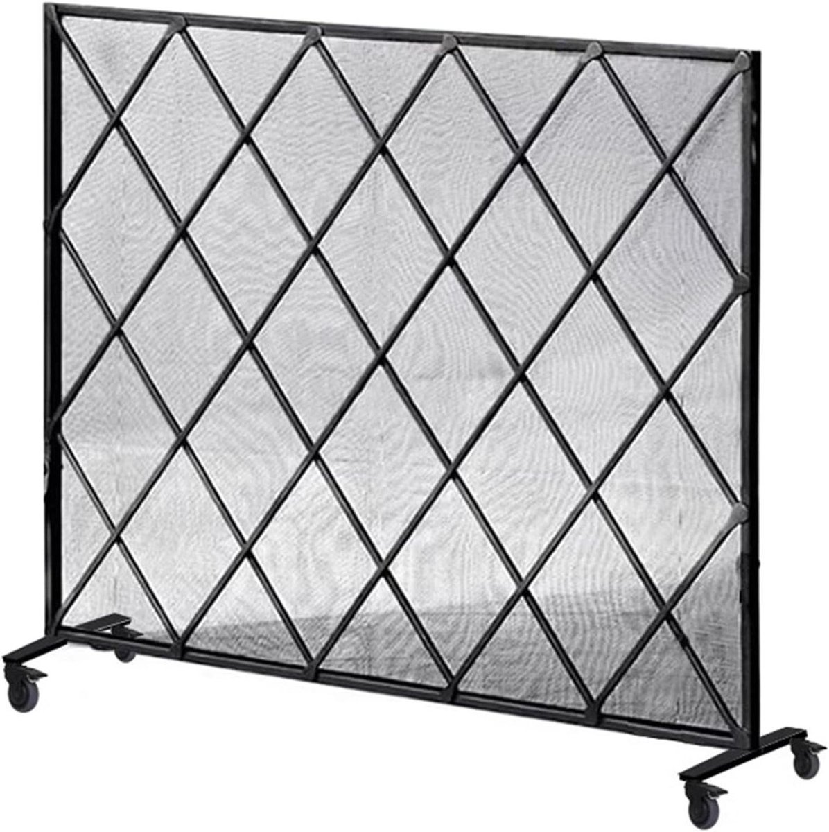 Haardscherm Enkel Paneel - Vuurkorf Bescherming - Veilig Stoken - Met Wielen - 96 x 75 cm - Zwart