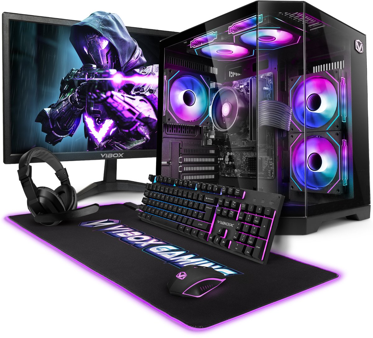 Vibox Gaming PC Set - Ryzen 3 3200G - Onboard Videokaart - 16GB RAM - 1TB SSD - Windows 11 - WiFi 6 + Bluetooth 5.4 - 22" Monitor + Accessoires