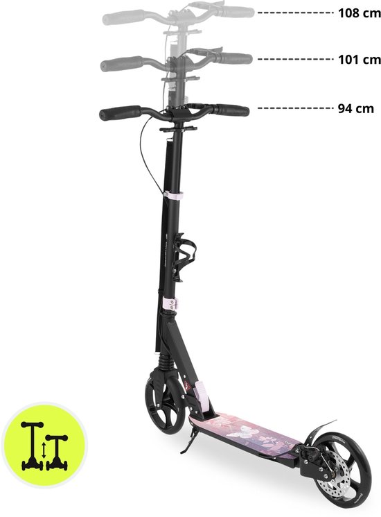 HyperMotion Skyline Step voor Volwassenen en Kinderen – Opvouwbare Aluminium Step met Schokdempers, Handrem en Grote Wielen