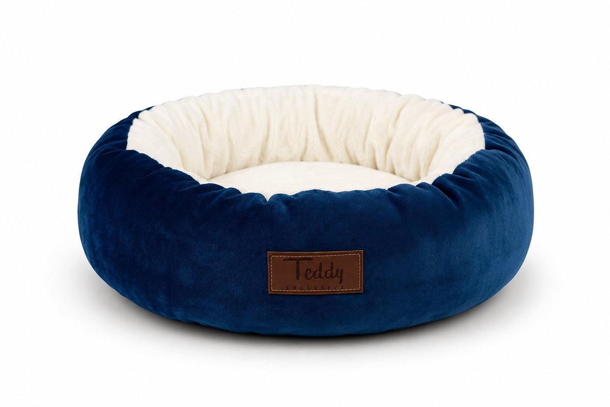 Teddy Exclusive - Kattenmand Cleo Rond – Ø40xH12 cm – Zacht Pluche Kattenkussen – Blauw – Comfortabel Kattenbed