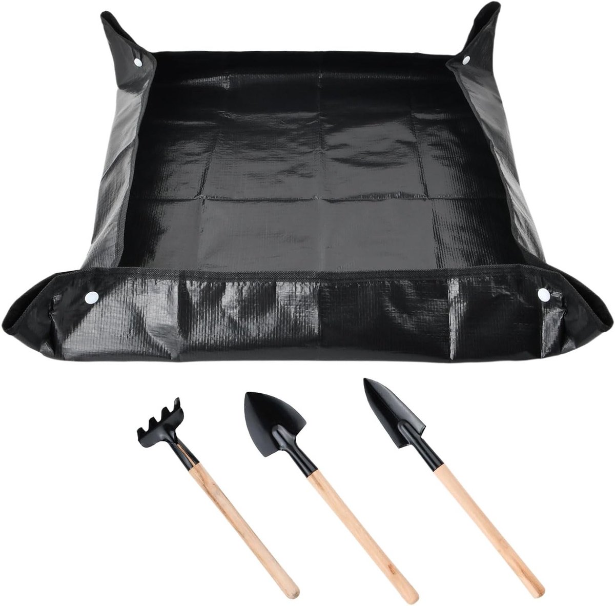 Vouwbare Potgrondmat voor Planten, Waterdichte Transplantatiematten, Tuinaccessoires voor Binnen en Buiten (66 x 66 cm, Zwart)