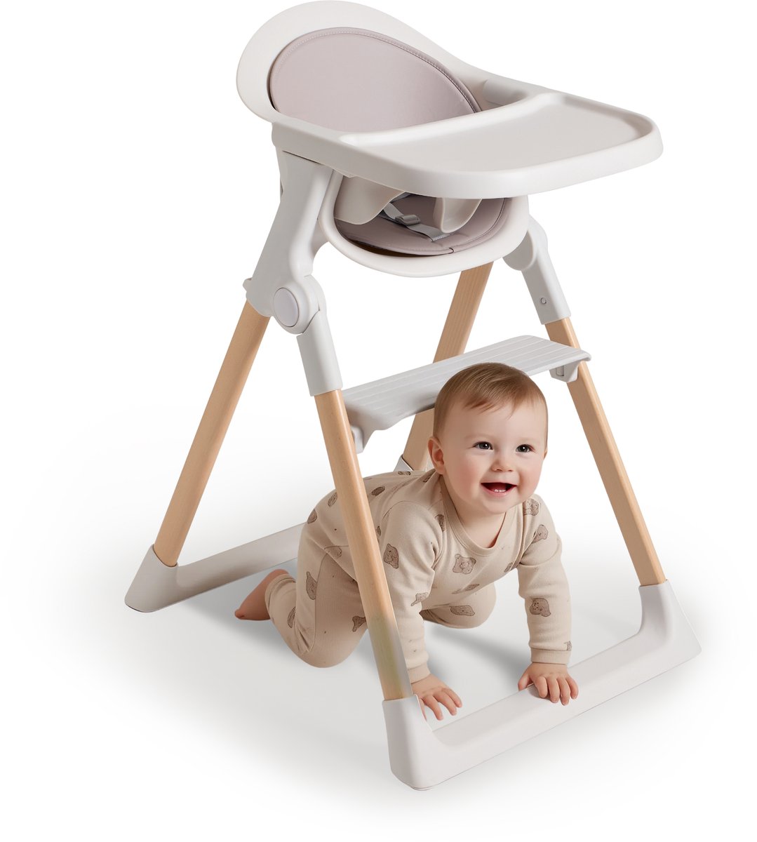 Love For Sleep Kinderstoel 3-in-1 – Meegroei Kinderstoel – Inklapbaar & Compact – Verstelbare Voetensteun – Afneembaar Dienblad – Wit