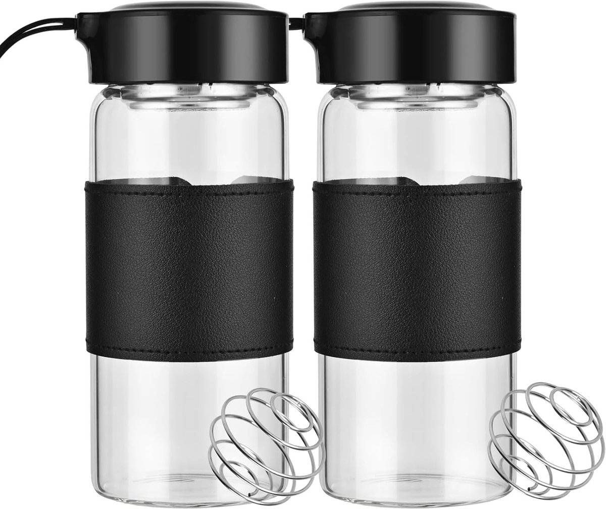Livia home - Shaker Glass - BPA-vrij - Odourless Fitness Shaker - Integrale zeef - 16oz - 304SS Mixing Ball - Protein Shakes - Lekvrij - Zwart - 2 stu
