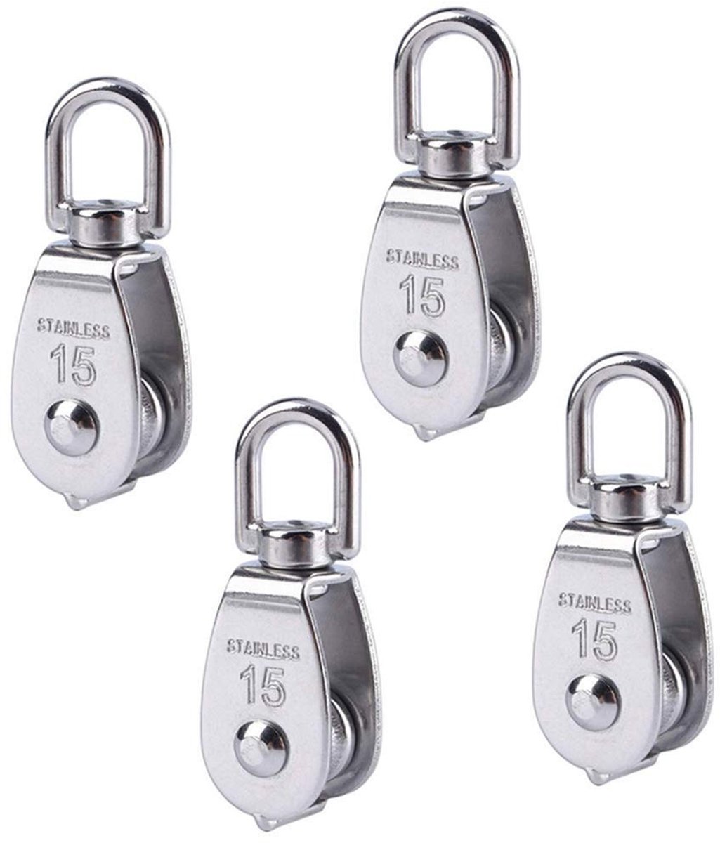 Vlemico - Omkeerkatrollen - Roestvrij staal - Draagvermogen 35kg - Voor touwen - 4 stuks M15 - Ideaal voor fitness en schepen