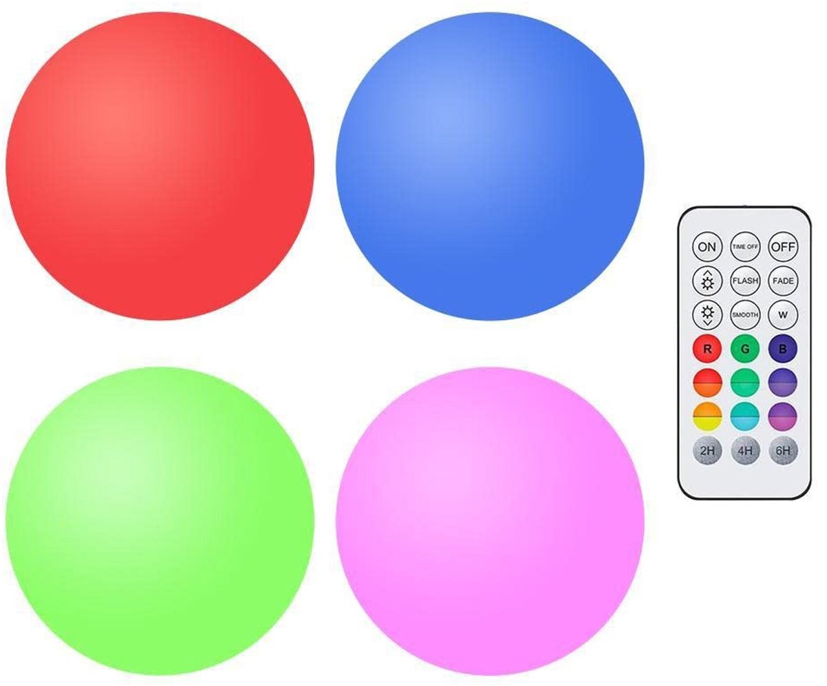 Vlemico - LED-ballichten - Waterdicht nachtlampje - Draadloze afstandsbediening - Kleurrijke decoratieve verlichting - Geschikt voor buiten - 4 stuks