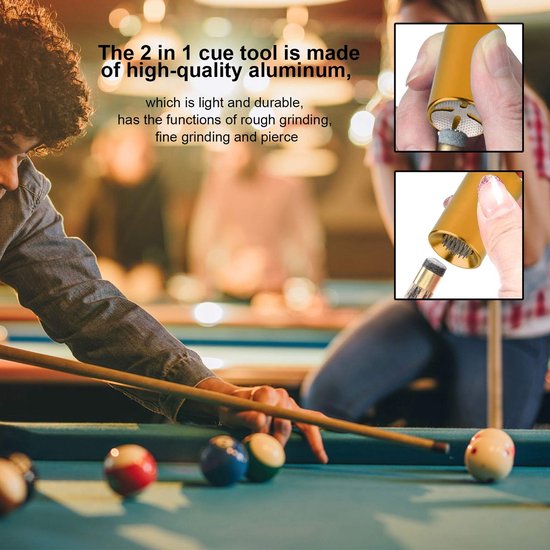 Zeynomax - Billiard Cue Tip Shaper - 2-in-1 Tool - Geel Aluminium - Verbeterde Grip - Voor Pool Kleur - Handig in Gebruik - Geschikt voor Biljartspel van Zeynomax — afbeelding 4