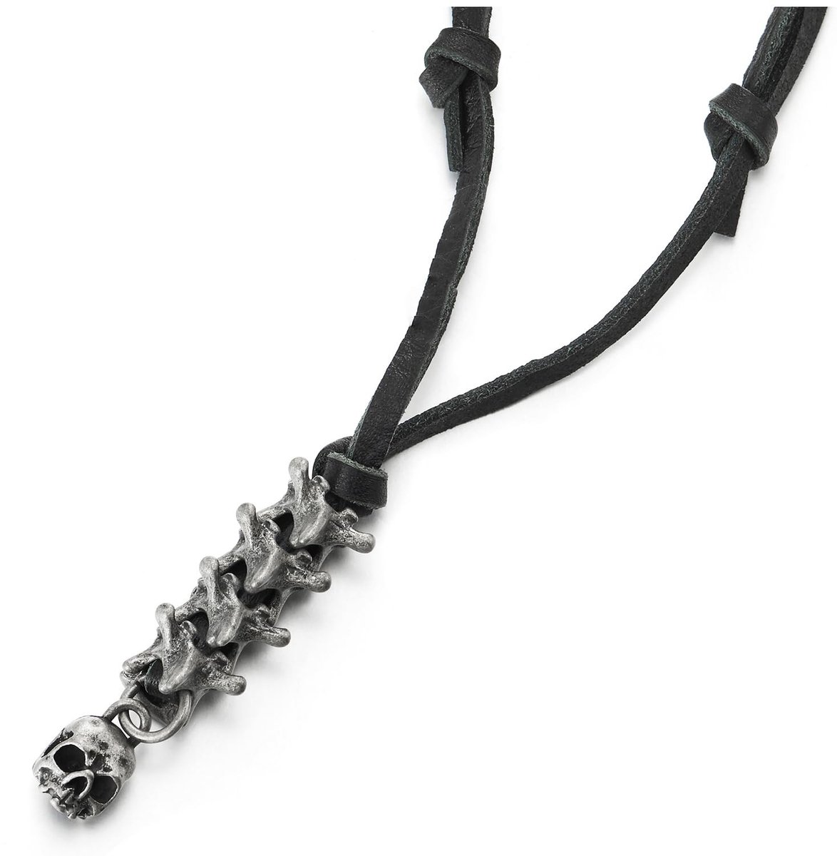 Elzusha - Lederen halsketting - Skelet beenderen - Uniek design - Zwart leer - Voor heren en dames - Stijlvol accessoire