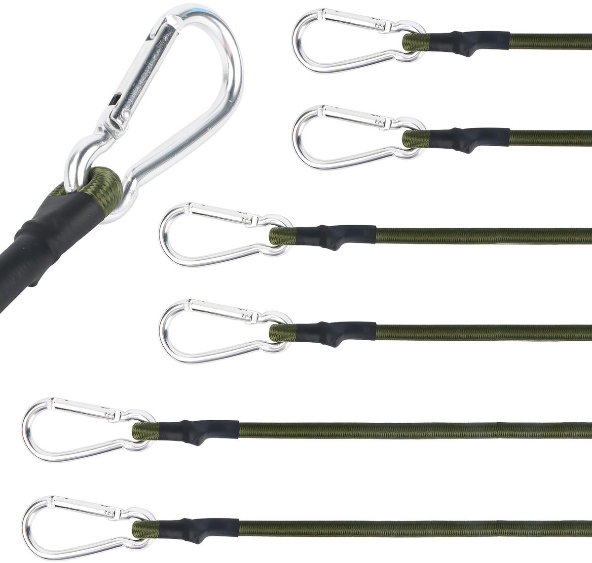 Jhubersproducts - Spanrubber met karabijnhaak - 6 stuks expanders - Sterke bagagespanner - Groen - Rubber spanner - Geschikt voor kamperen en meer - 3