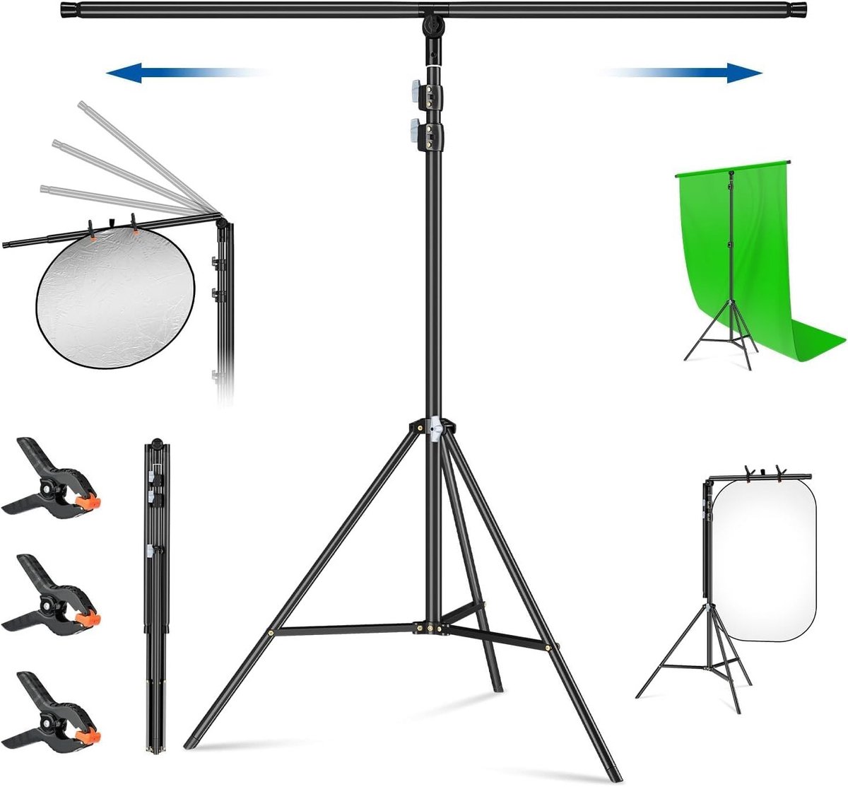T-Shaped Achtergrondstandaard 2.67x2.07m, Tripod voor Fotostudio, Ideaal voor Portret- en Productfotografie
