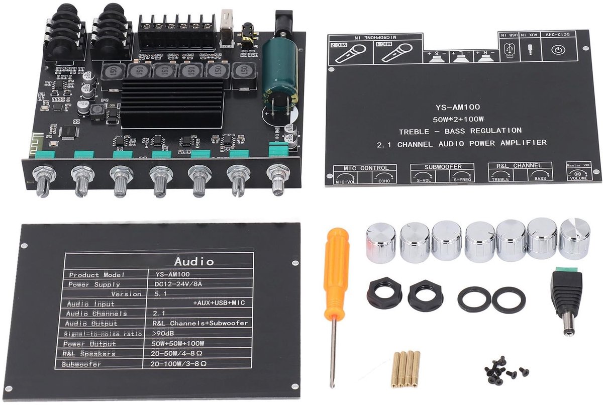 Dailygoods - Ondersteuning voor versterkermodule - TPA3116D2-chip - 5.1 geluid - Dubbele Kanaaluitgang - 100 W Subwoofer met bescherming - Ideaal voor