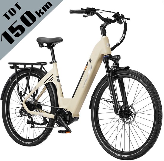 TTGO C7 SE Elektrische Fiets – 648Wh Lithium Accu – Actieradius tot 150 km – 36V 250W Middenmotor – Hydraulische Schijfremmen – 28×2.0 inch Banden – Shimano 9 Versnellingen – Aluminium Frame – LCD Display – Elektrische Stadsfiets– Zandgeel