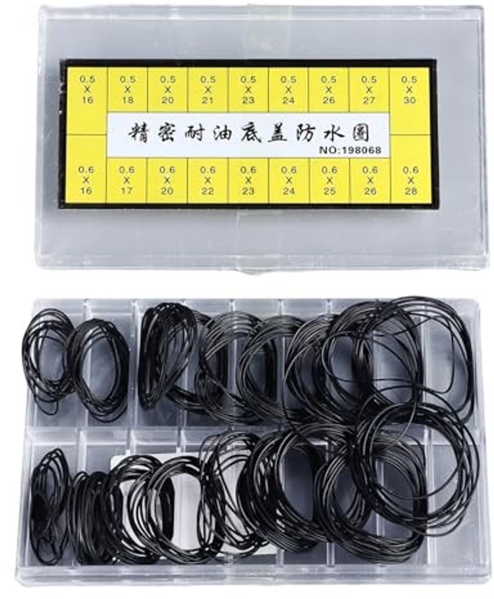 Dailygoods - O-ring Horlogepakking - Waterdichte Afdichting - 180 Stuks - Rubberen Pakkingset - Ideaal voor Horlogereparatie - Zwart