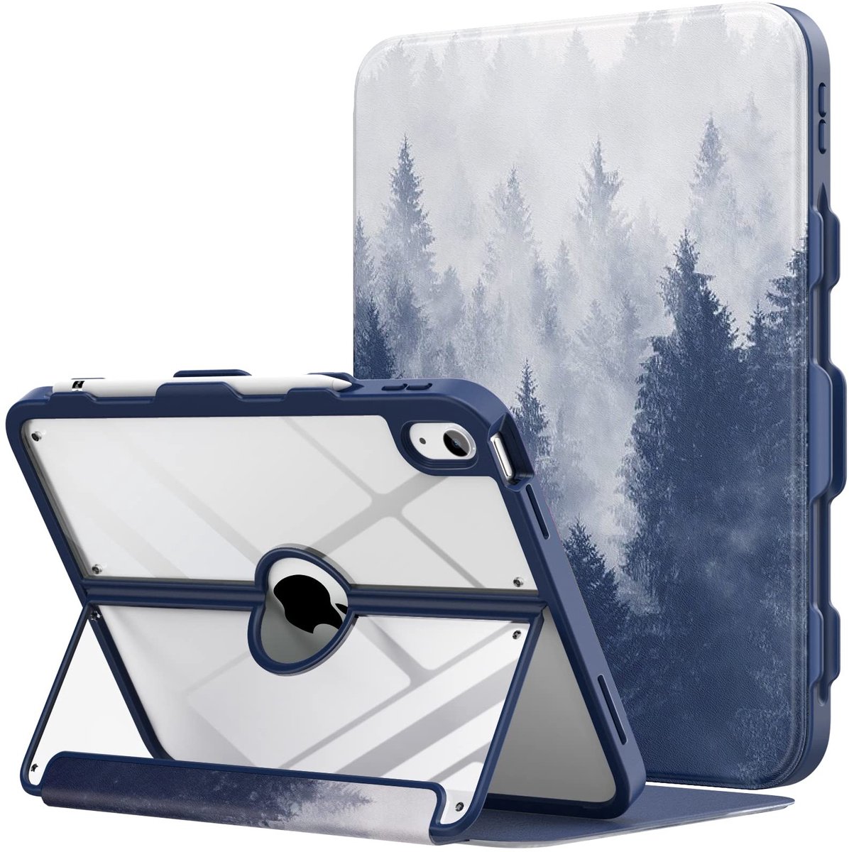 Dailygoods - iPad-hoes 10e generatie - Hoesje met potloodhouder - Transparante achterkant - Ingebouwde schermbeschermer - Kijkstandaard met meerdere h