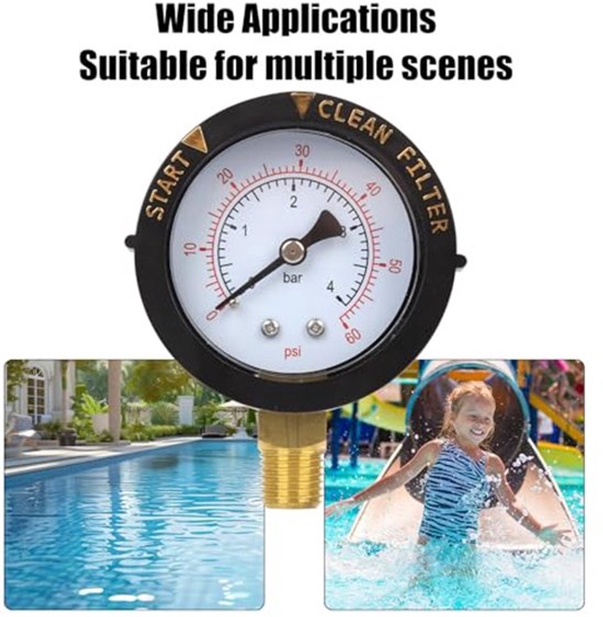 0-60 PSI Drukmeter - Vervangingsdruksensor voor Zwembadfilter - Duurzaam Staal en Glas