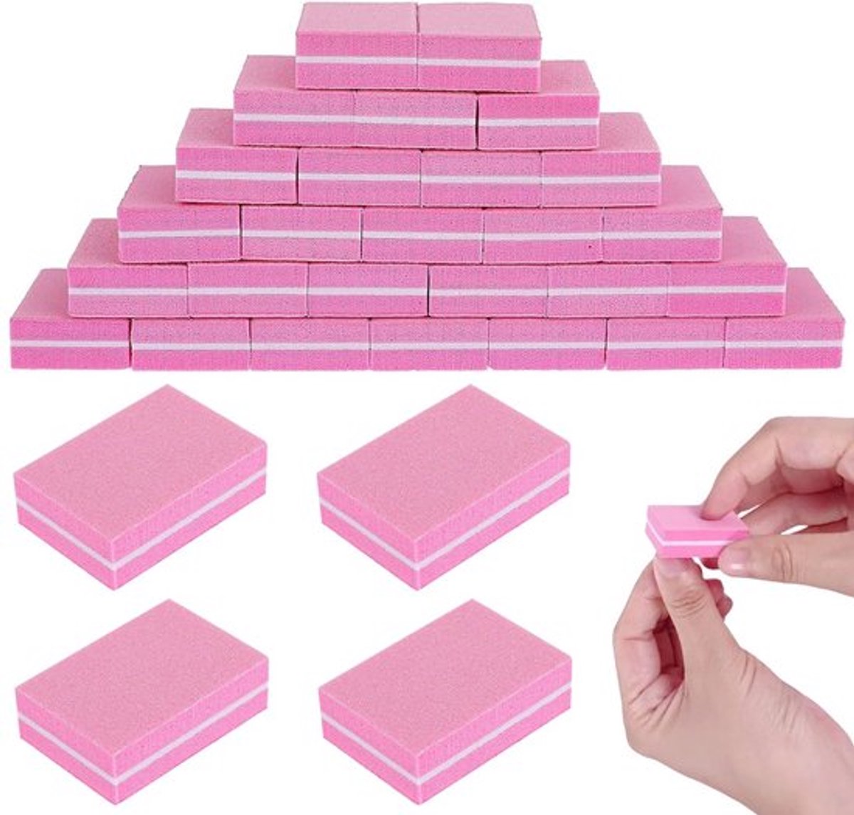 40 Stuks Nagelbuffer Schuurvijl Dubbelzijdig Gereedschap voor Gel Acrylnagels Roze