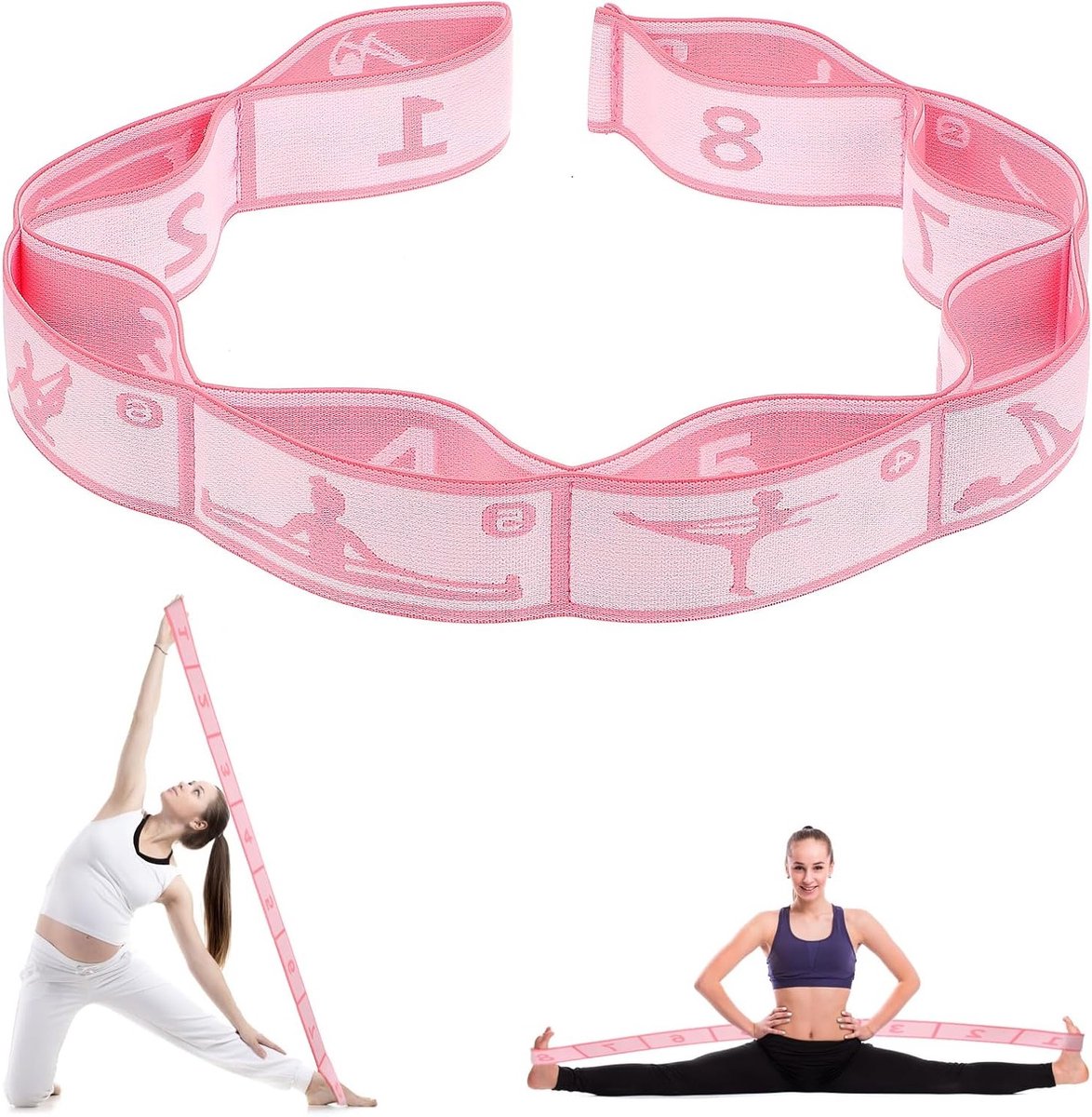 Yoga Stretchband met 8 Lussen voor Effectieve Oefeningen, Hoogwaardige Elastische Fitnessband voor Yoga en Gymnastiek