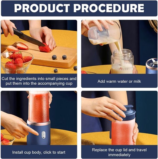 Draagbare blender - 400 ml - met reservebeker - USB oplaadbaar - kleine draagbare blender - 6 modellen beschikbaar - mini blender - geschikt voor het maken van smoothies, sappen en sorbets (blauw). van Andyou — afbeelding 5