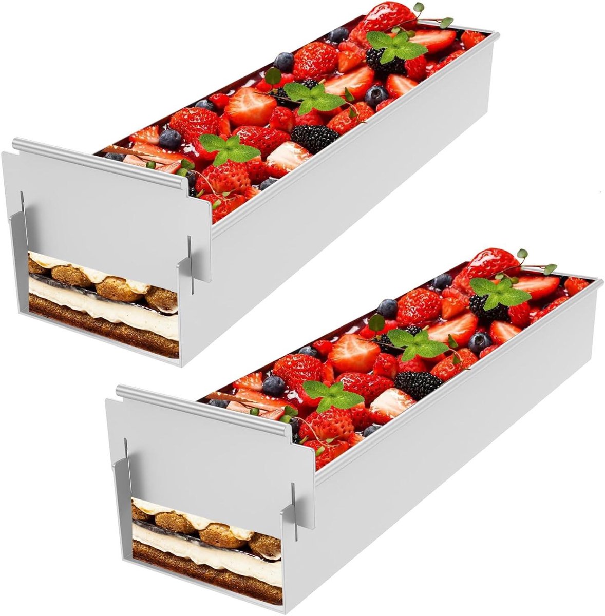 Tiramisu Vorm - Bakframe Rechthoekig - Taarten Bakken - Verstelbaar Formaat - 417 cm - Zilver