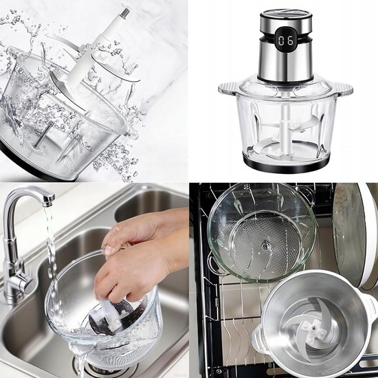 Vleesmolen - 200W Elektrische Vleesmolen - 3 Snelheden & Digitale Timer - 1.75L Borosilicaat Glas - Oververhittingsbeveiliging - RVS Mes & Vaatwasser - Voor Vlees & Groenten — afbeelding 2