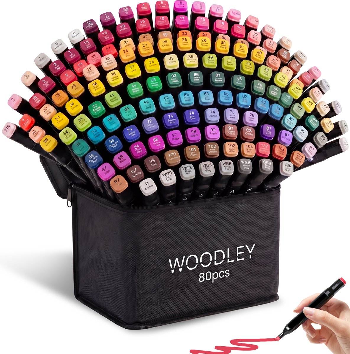 Woodley Dubbelzijdige Stiften - 80 kleuren - Voor volwassen en kinderen - Markeerstiften - Dubbelzijdige stiften - Twinmarkers voor Happy Stones - Alcohol markers