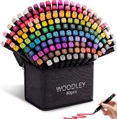 Woodley Dubbelzijdige Stiften - 80 kleuren - Voor volwassen en kinderen - Markeerstiften - Dubbelzijdige stiften - Twinmarkers voor Happy Stones - Alcohol markers