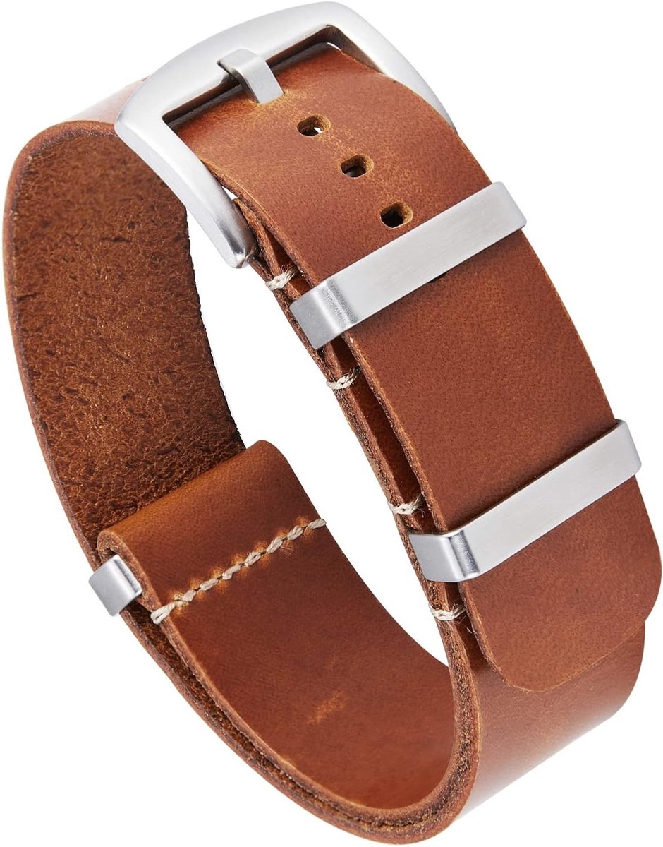 Leren Horlogeband van Crazy Horse - Vervangende Horlogeband 21mm voor Mannen en Vrouwen in Lichtbruin met Zilveren Gesp, Duurzaam en Stijlvol Accessoire