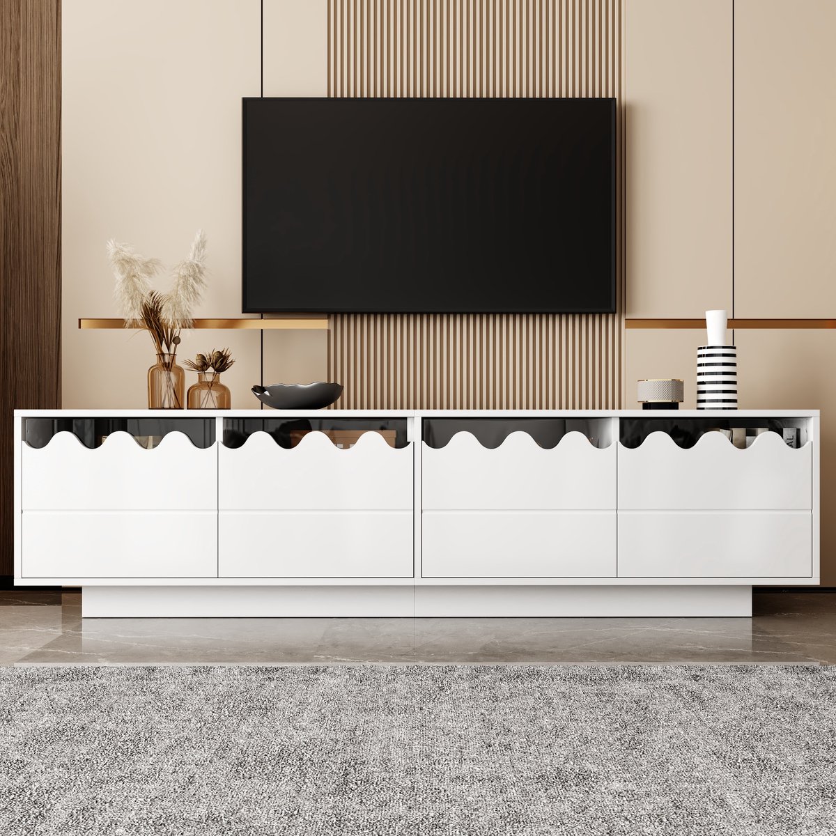 MODFU - TV-Meubel - 4 Deuren - Golfdesign - Modern - Voor Woonkamer Of Thuiskantoor - MDF 