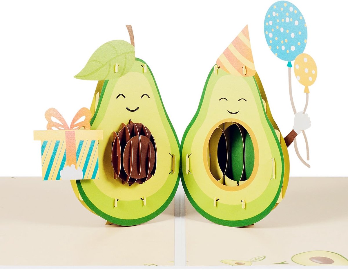 Dailygoods - 3D Verjaardagskaart - Pop-up Wenskaart - Avocado Ontwerp - Creatief en Schattig - Voor Verjaardagsfeesten - Uniek en Verrassend